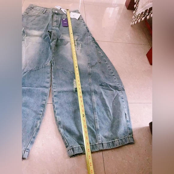 retro‎ wide-leg curved knife jeans high waist versatile practical sickle pants - Picture 5 of 6